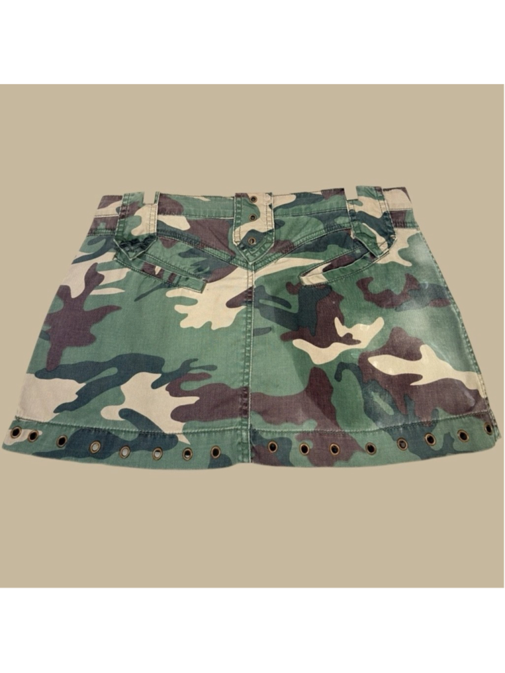 Y2K Camo Micro Mini Skirt Metal Hardware D-Ring Cyber Grunge Mall Goth XL - Picture 2 of 9